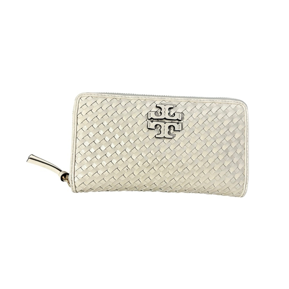 Tory Burch Handbags - Tory Burch Cream Woven Leather Zip Around Wallet One Size